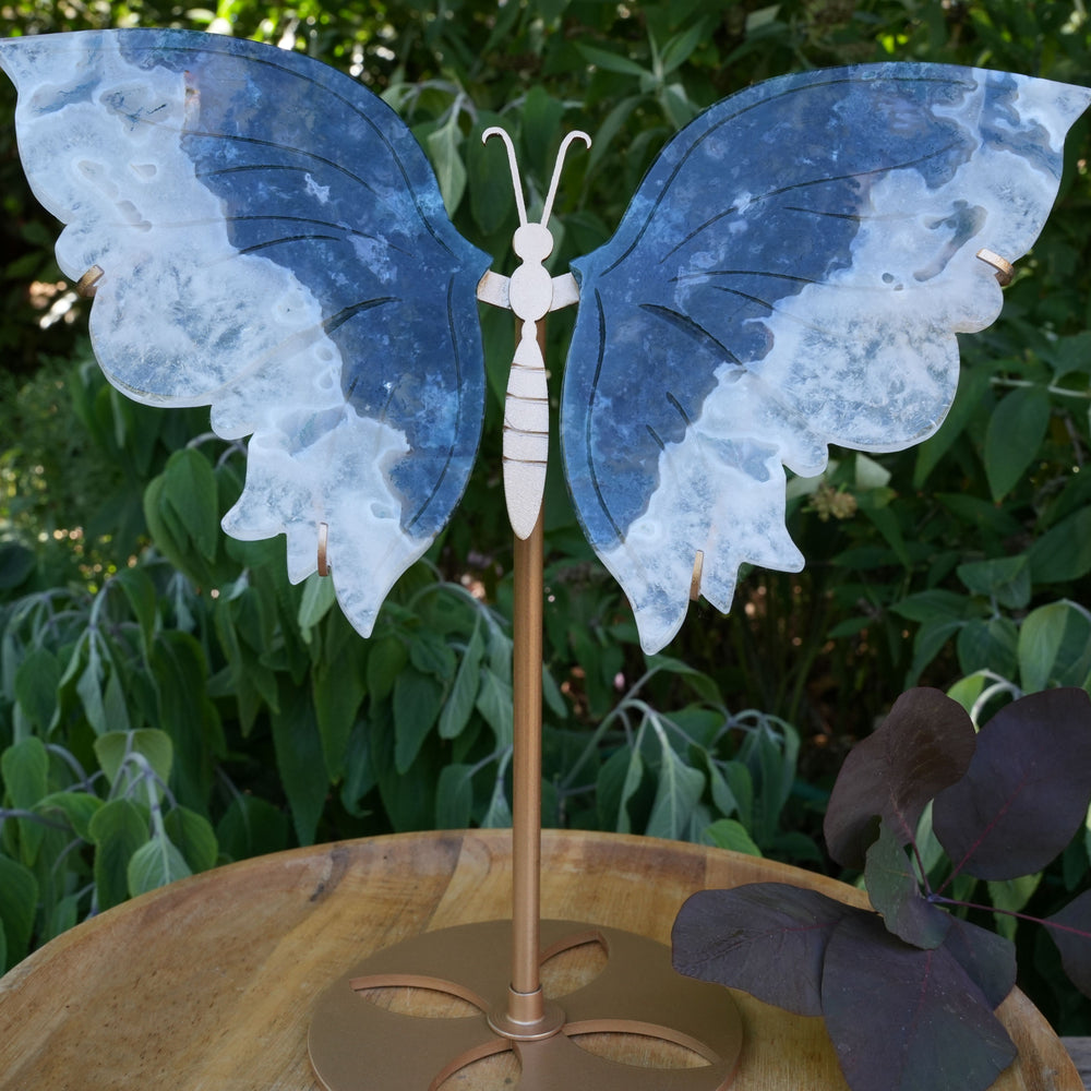 Large Moss Agate Butterfly on Stand | Hand Carved | High Quality | Reiki Infused