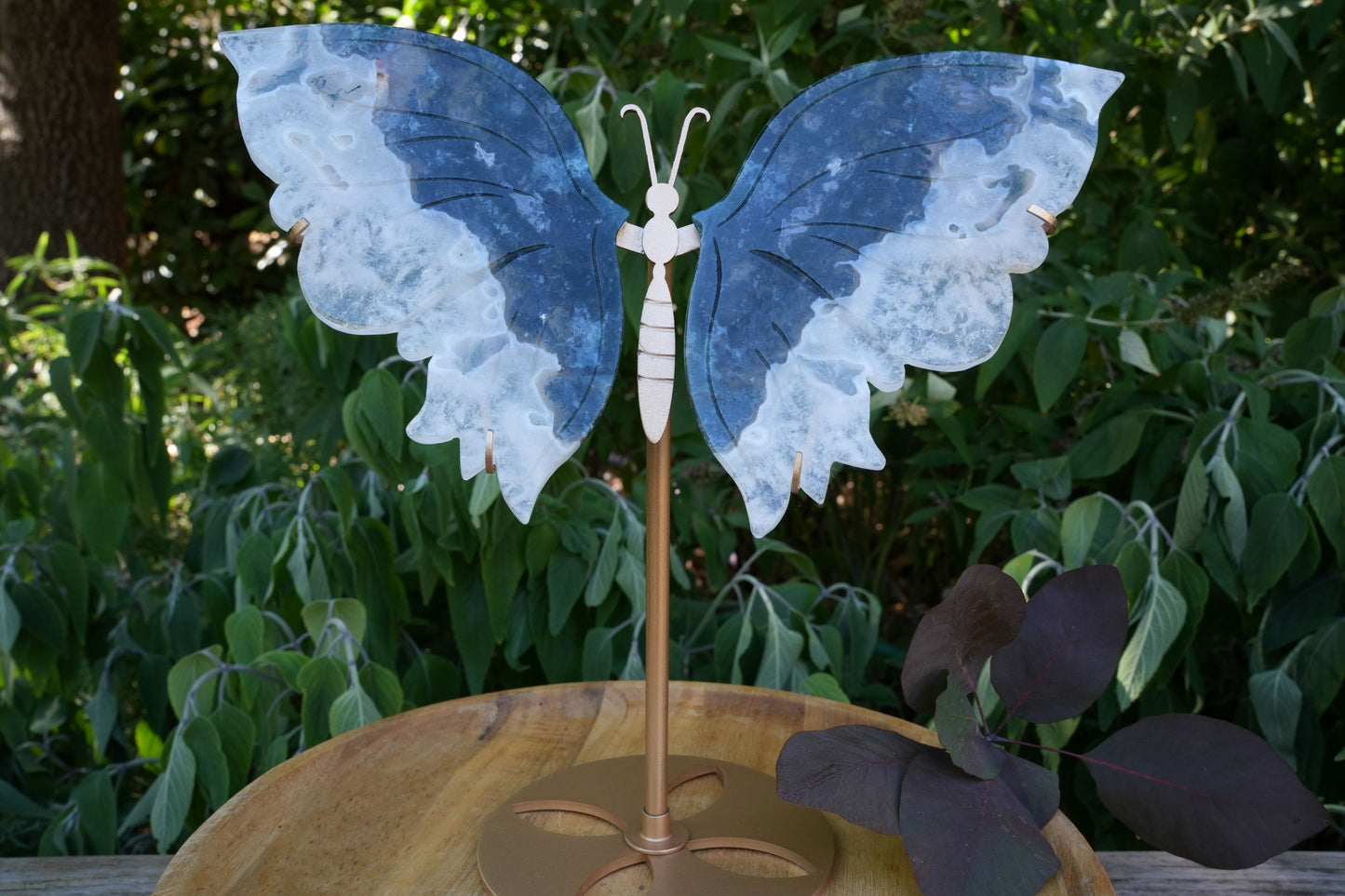 Large Moss Agate Butterfly on Stand | Hand Carved | High Quality | Reiki Infused