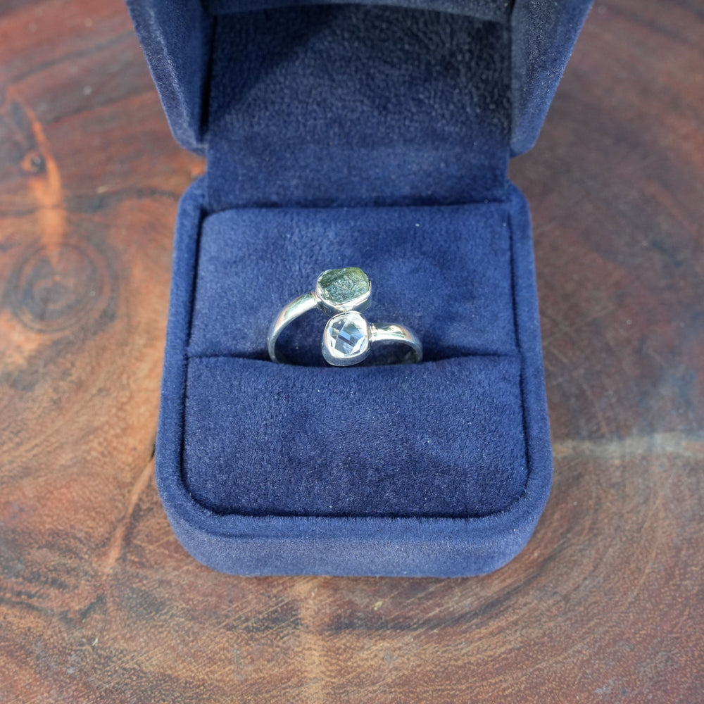 
                  
                    Moldavite & Herkimer Diamond Adjustable Ring | Sterling Silver | Reiki Infused
                  
                