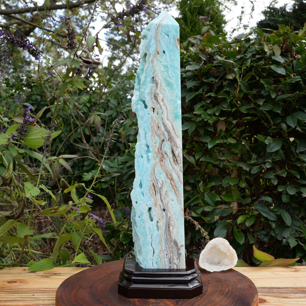 
                  
                    Extra Large Hemimorphite Towers With Raw Edge | On Wooden Stand | Reiki Infused
                  
                