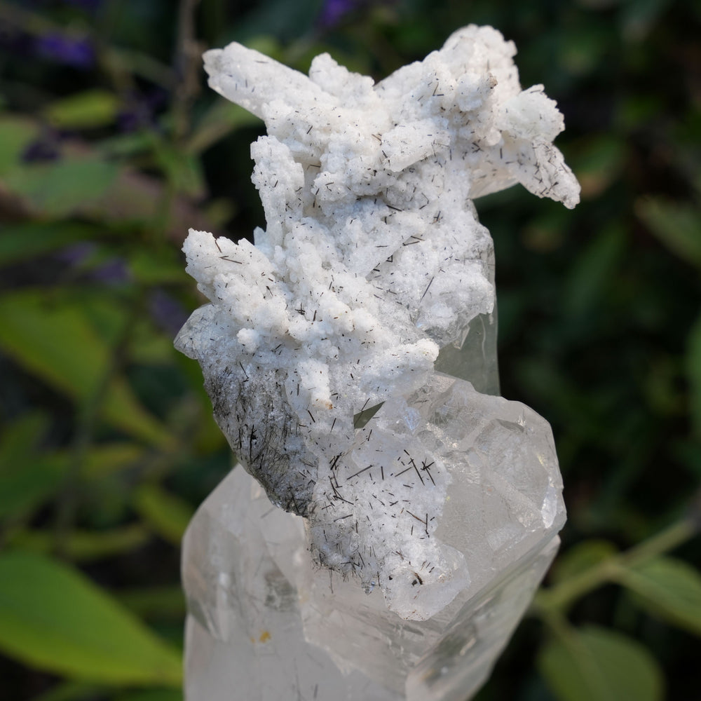 
                  
                    Unique Lemurian with Albite & Black Tourmaline Rutile's On Rotating Stand | Reiki Infused
                  
                
