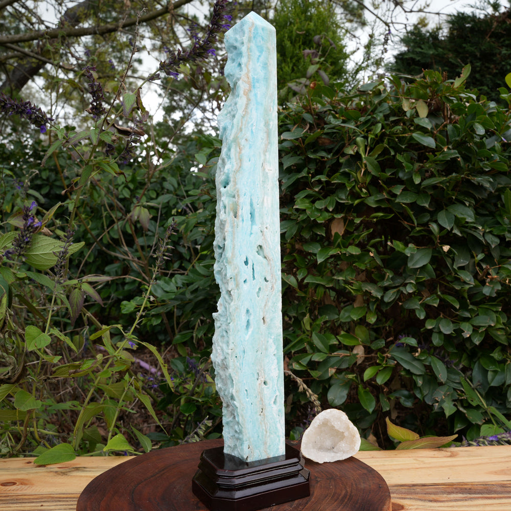 
                  
                    Extra Large Hemimorphite Towers With Raw Edge | On Wooden Stand | Reiki Infused
                  
                