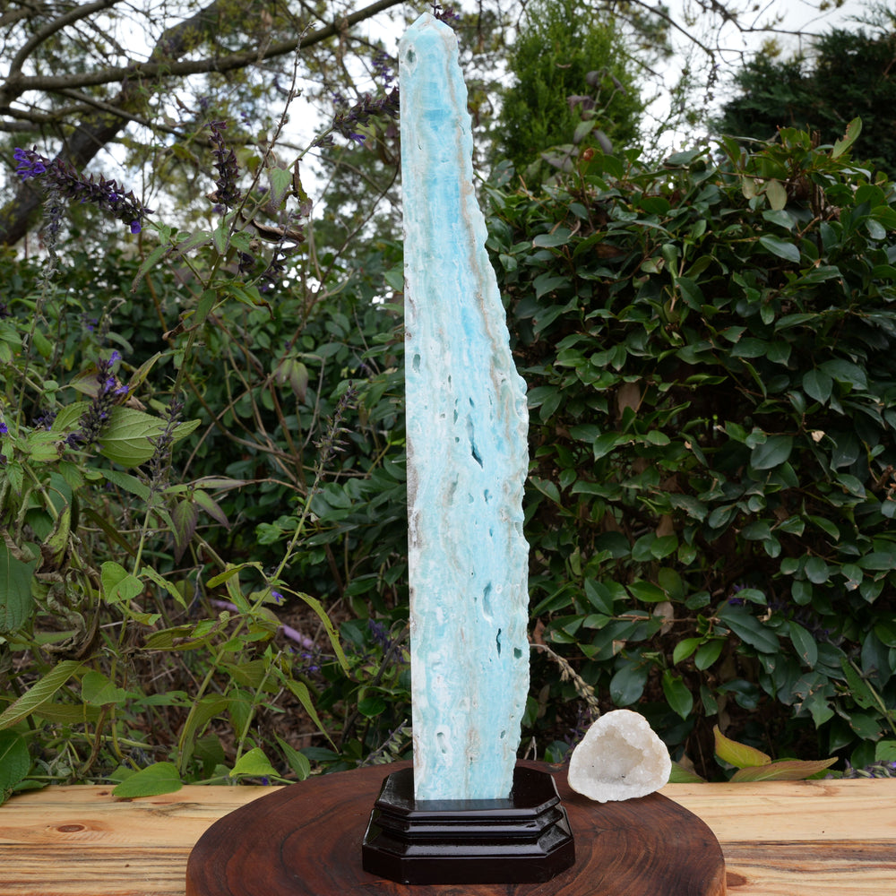 
                  
                    Extra Large Hemimorphite Towers With Raw Edge | On Wooden Stand | Reiki Infused
                  
                