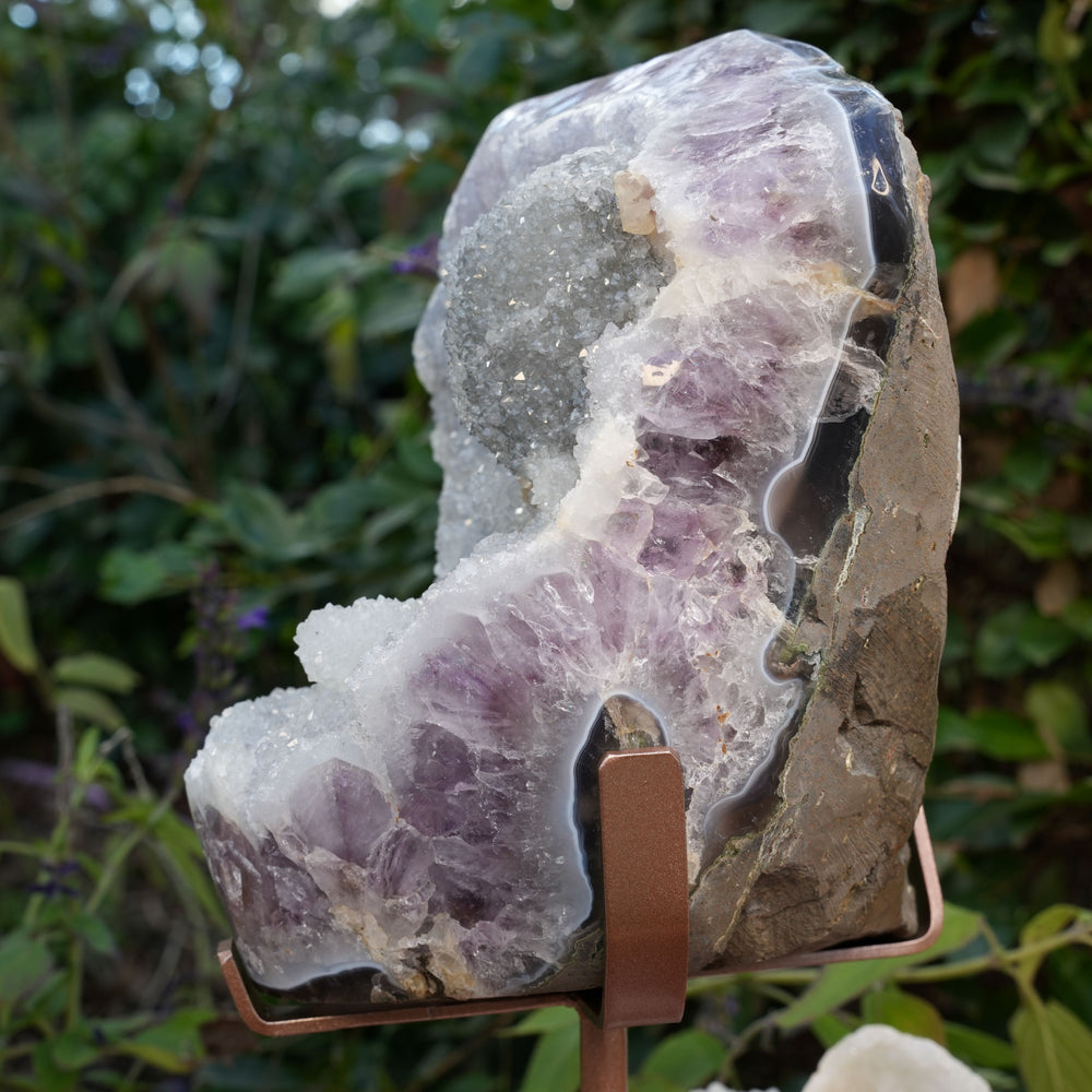 
                  
                    Giant Druzy Amethyst Agate Freeform on Rose Gold Stand | Reiki Infused
                  
                