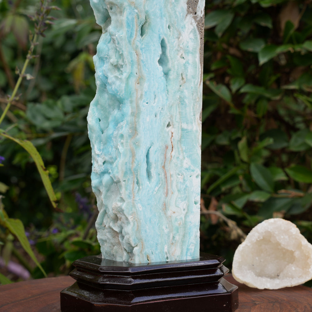 
                  
                    Extra Large Hemimorphite Towers With Raw Edge | On Wooden Stand | Reiki Infused
                  
                