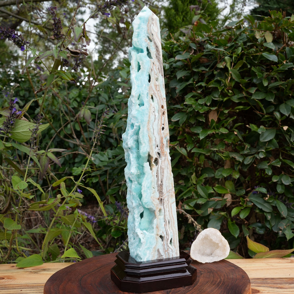 
                  
                    Extra Large Hemimorphite Towers With Raw Edge | On Wooden Stand | Reiki Infused
                  
                