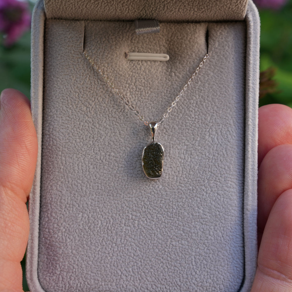 
                  
                    Raw Authentic Moldavite Pendant Necklace | 925 Stirling Silver | AAA Grade | Reiki Infused
                  
                