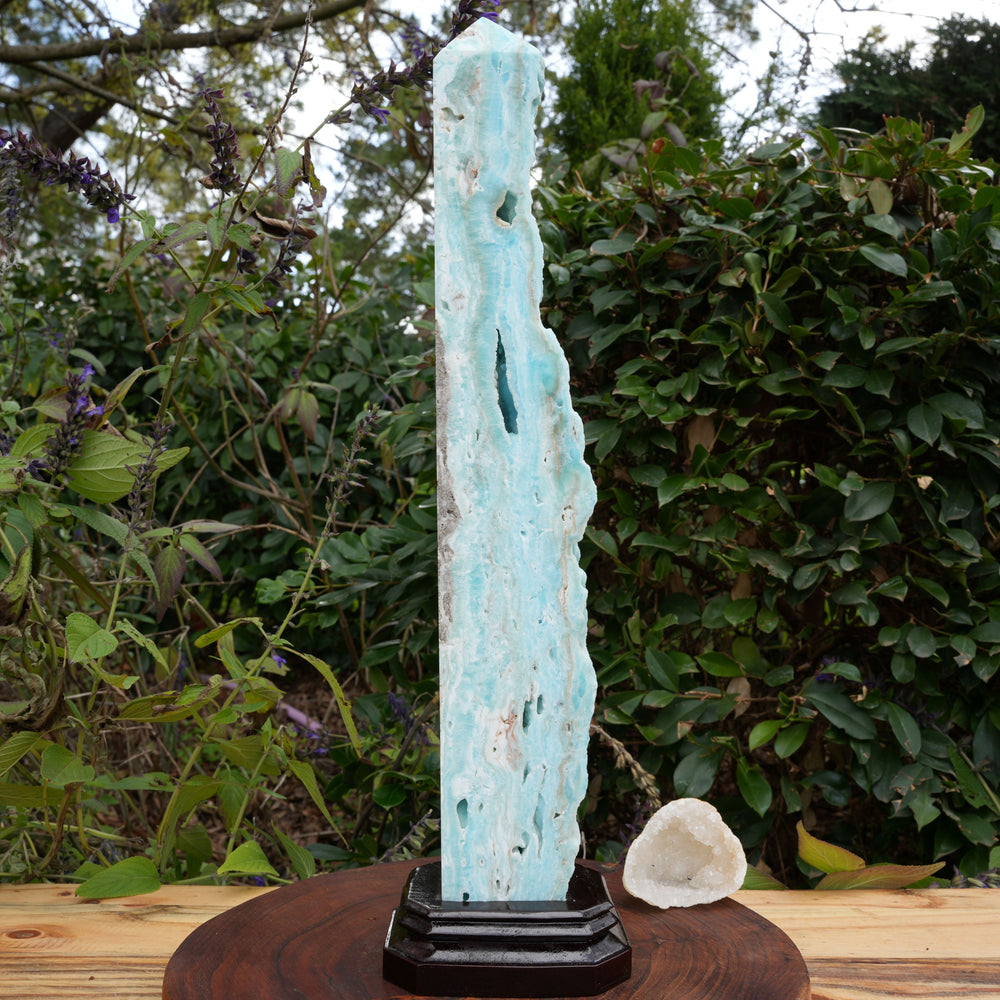 
                  
                    Extra Large Hemimorphite Towers With Raw Edge | On Wooden Stand | Reiki Infused
                  
                