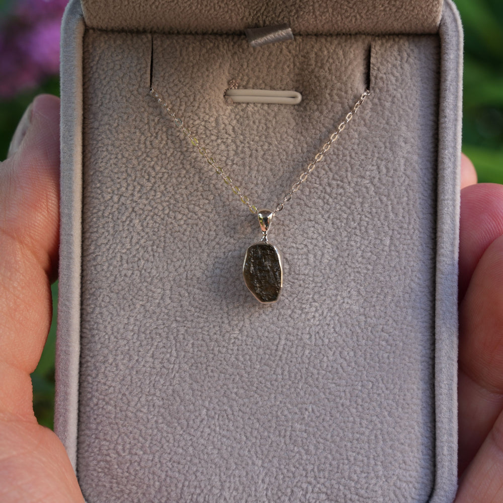 
                  
                    Raw Authentic Moldavite Pendant Necklace | 925 Stirling Silver | AAA Grade | Reiki Infused
                  
                