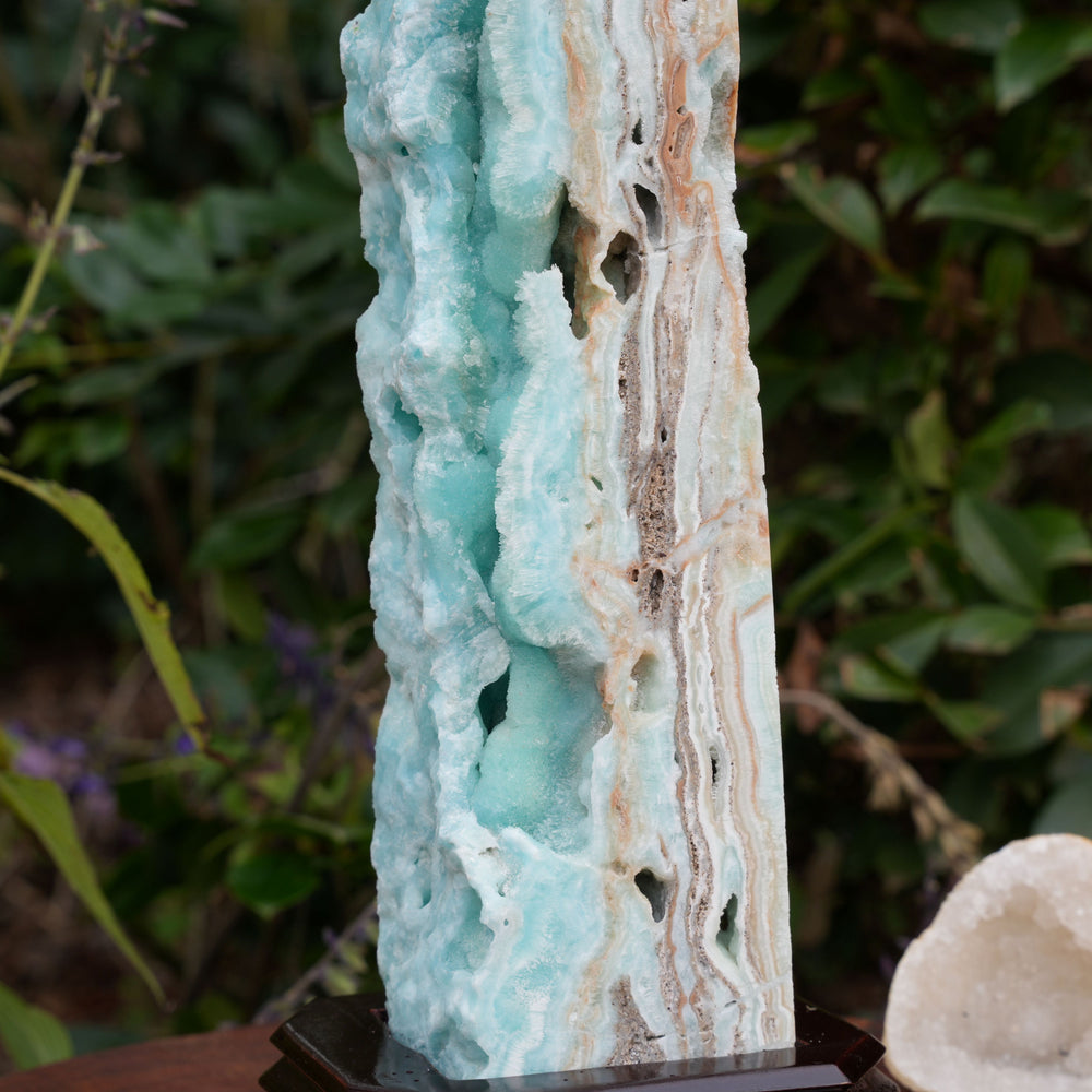 
                  
                    Extra Large Hemimorphite Towers With Raw Edge | On Wooden Stand | Reiki Infused
                  
                