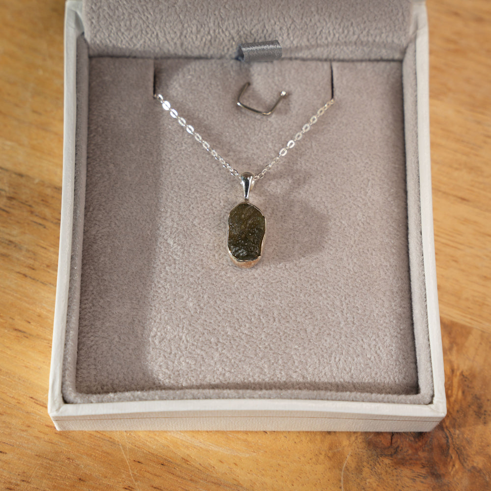 
                  
                    Raw Authentic Moldavite Pendant Necklace | 925 Stirling Silver | AAA Grade | Reiki Infused
                  
                