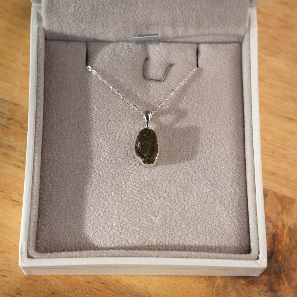 
                  
                    Raw Authentic Moldavite Pendant Necklace | 925 Stirling Silver | AAA Grade | Reiki Infused
                  
                