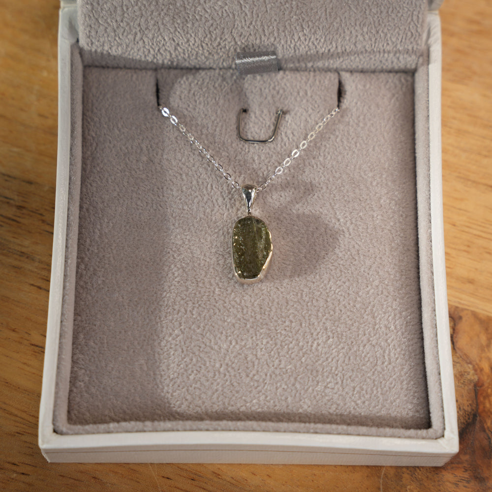 
                  
                    Raw Authentic Moldavite Pendant Necklace | 925 Stirling Silver | AAA Grade | Reiki Infused
                  
                