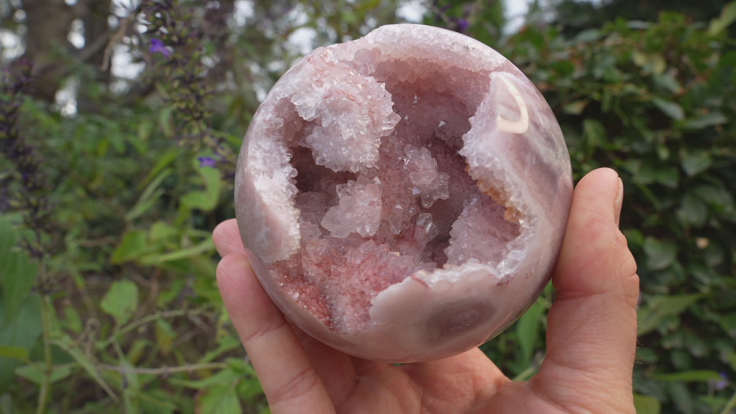 AAA Grade Druzy Pink Amethyst Sphere on Glass Stand | Reiki Infused