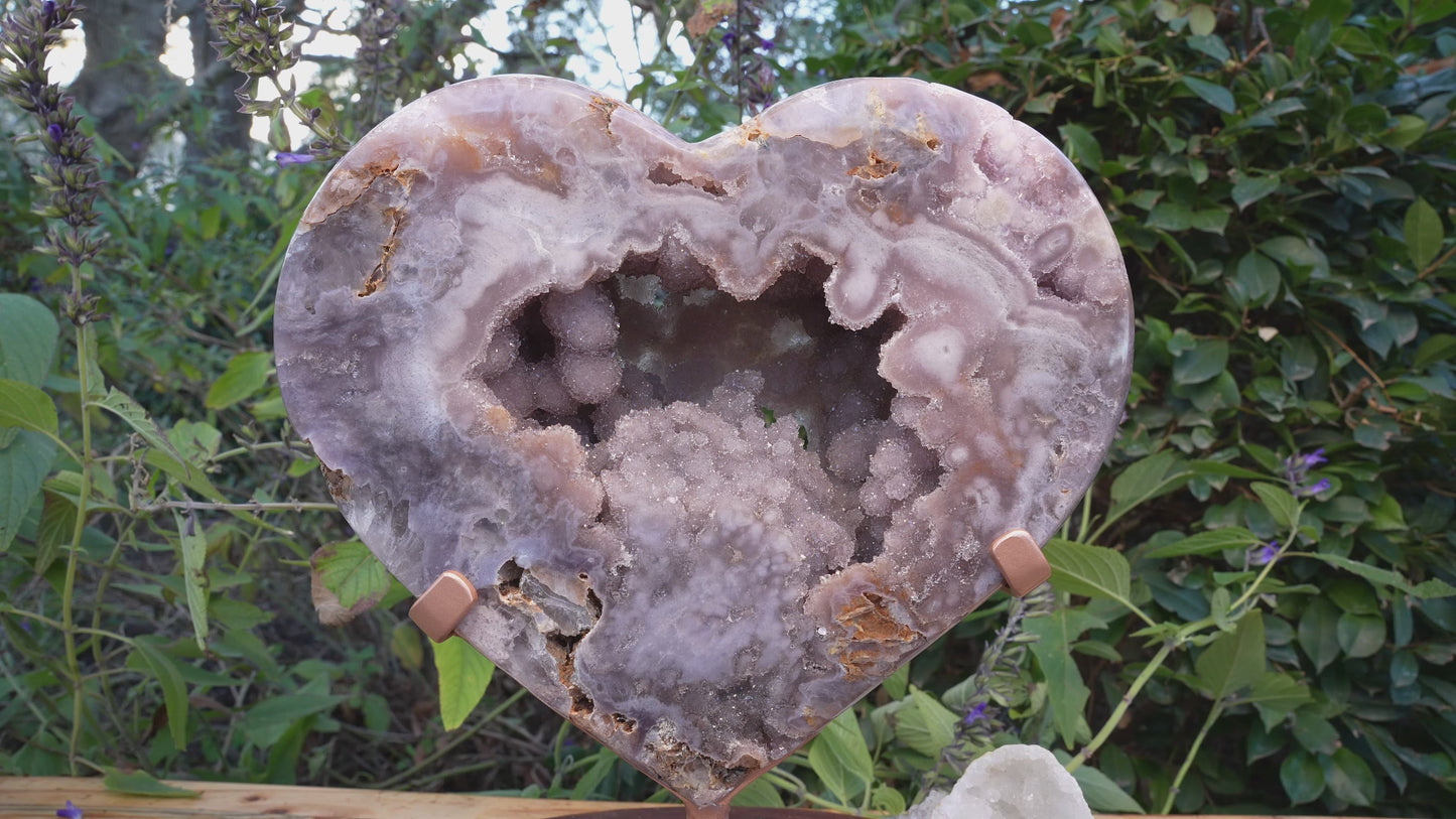 AAA Grade Huge Druzy Pink Amethyst Heart | On Rose Gold Stand | Reiki Infused