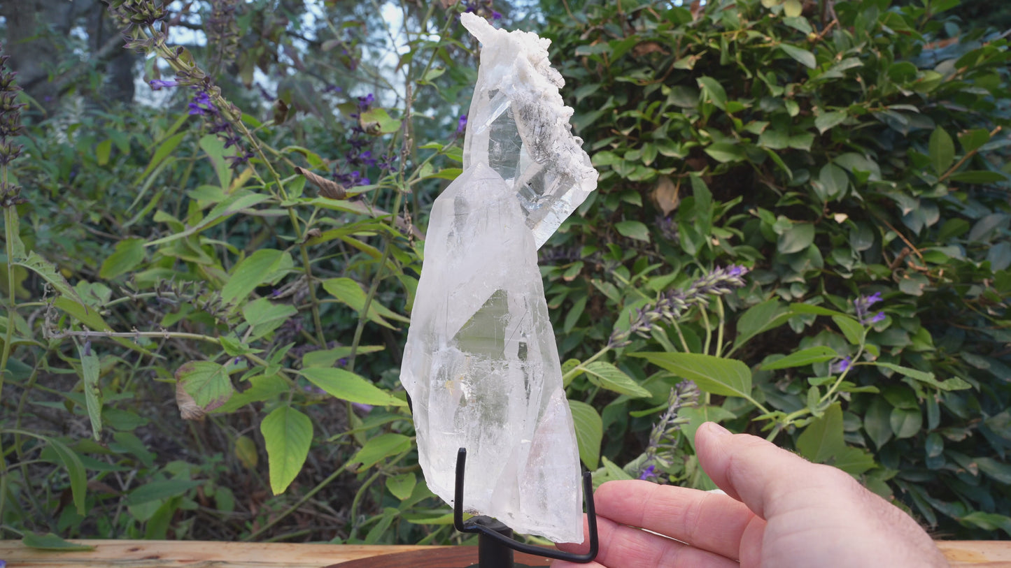 Unique Lemurian with Albite & Black Tourmaline Rutile's On Rotating Stand | Reiki Infused