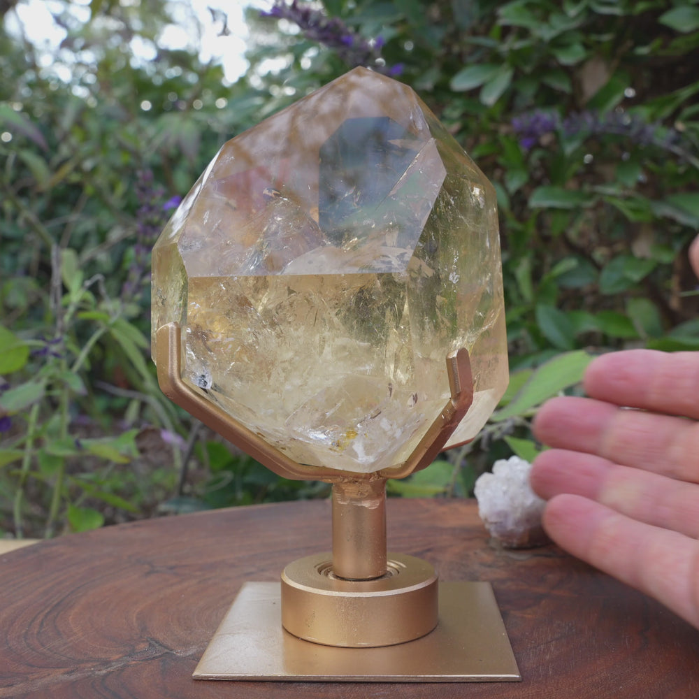 
                  
                    Load and play video in Gallery viewer, AAA Grade Natural Citrine Generator | On Gold Rotating Stand | Reiki Infused
                  
                