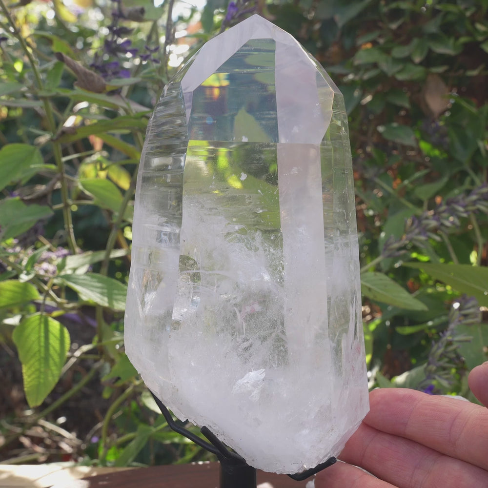 
                  
                    Load and play video in Gallery viewer, AAA Grade Large Lemurian Star Seed Quartz on Rotating Stand | Reiki Infused
                  
                