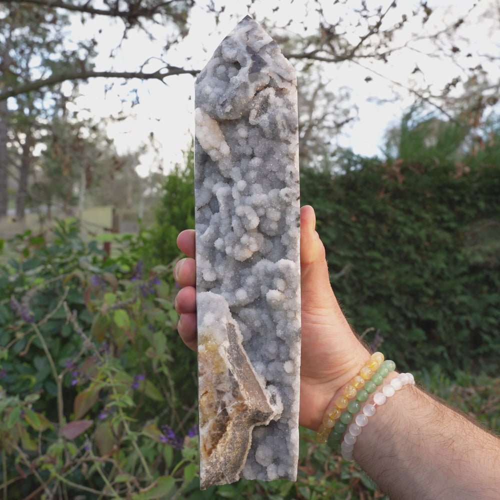 
                  
                    Load and play video in Gallery viewer, Large Stalactite Druzy Tower | Reiki Infused
                  
                